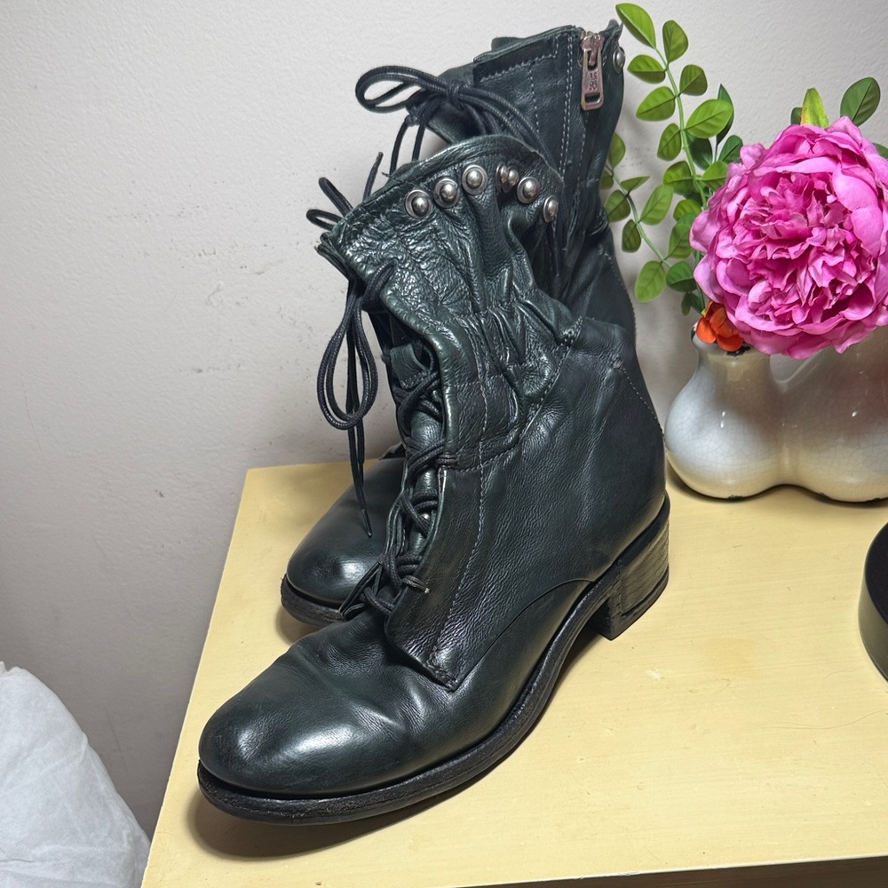Stylish Green Leather Ankle AS98 Boots